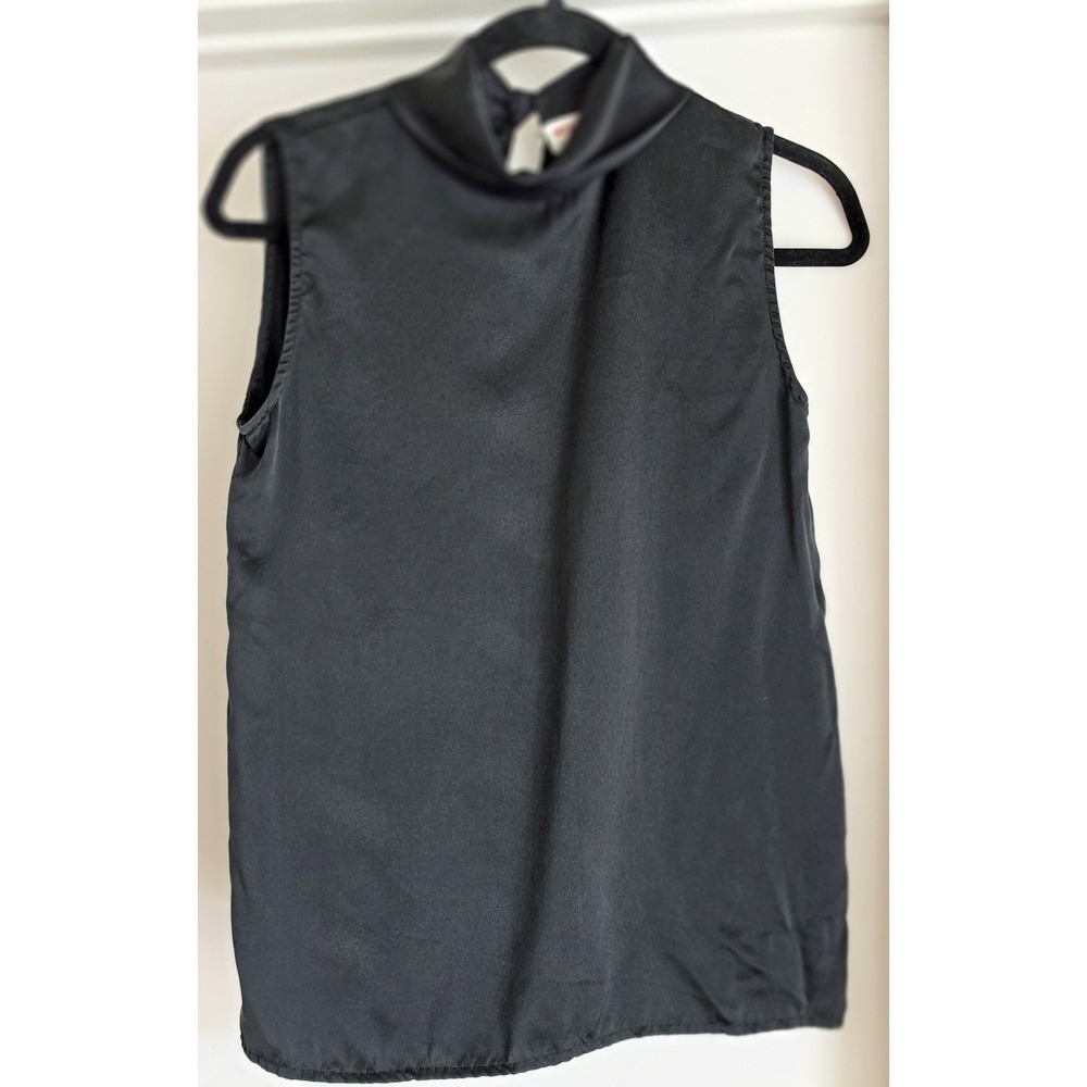 Vintage Jack Mulqueen Women's Blouse S Black Silk Sleeveless Luxury Old Money